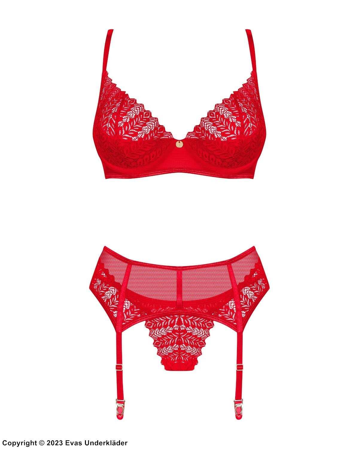 Romantisches Dessous-Set, durchsichtiges Mesh und Spitze, Anhänger, Blätter